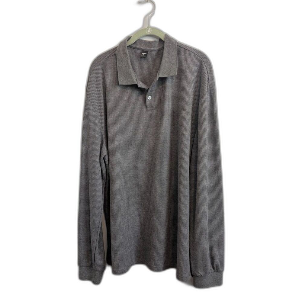 Manfinity Grey Waffle Knit Long Sleeve Polo Shirt XL